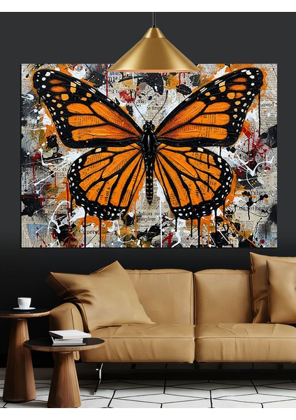 Turuncu Kelebek Uçuşu Dekoratif Kanvas - Mdf Ahşap Tablo modelleri