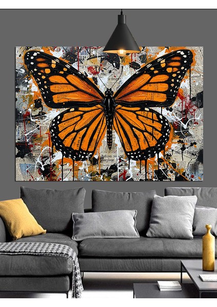 Turuncu Kelebek Uçuşu Dekoratif Kanvas - Mdf Ahşap Tablo fırsatları