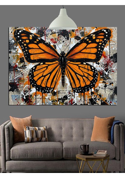 Turuncu Kelebek Uçuşu Dekoratif Kanvas - Mdf Ahşap Tablo indirimleri