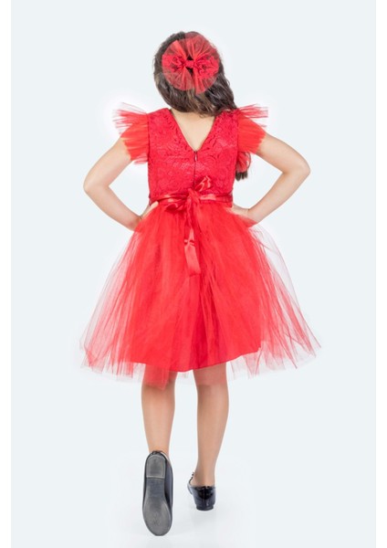 Roza Dantel Tütü Kız Çocuk Abiye Elbise MNK0546 - Kırmızı - 8 Yaş fırsatları