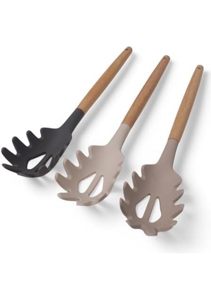 Bambu Saplı Silikon Makarna Servis Kaşığı – Dayanıklı, Yapışmaz, 3 Renk Seçenekli, 27CM – Uzun Saplı Makarna Kaşığı (Krem) modelleri