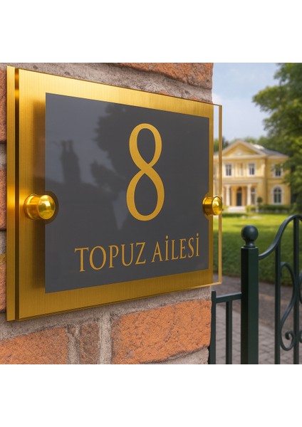 Gold Detaylı Pleksi Kapı İsimliği 20x13cm – Şeffaf Pleksi & Metal Arka Plaka Aile İsimlikleri Koleksiyonu fiyatları