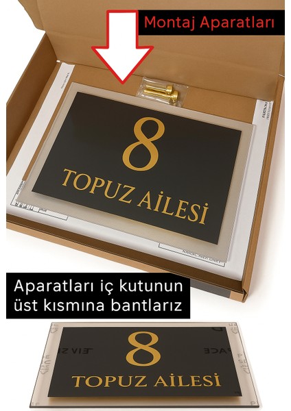 Gold Detaylı Pleksi Kapı İsimliği 20x13cm – Şeffaf Pleksi & Metal Arka Plaka Aile İsimlikleri Koleksiyonu modelleri