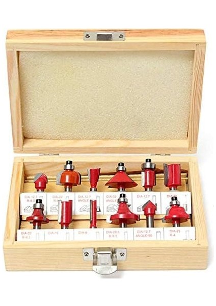 12 Parçalı Ahşap Çantalı Freze Uç Takım Seti 8mm Kalıpcı Alet Seti Oyma Düzeltme
