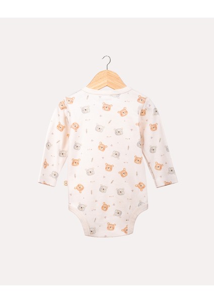 %100 Organik Pamuk Gots Sertifikalı Uzun Kollu Teddy Desenli Bebek & Yenidoğan Body - Ekru fiyatları
