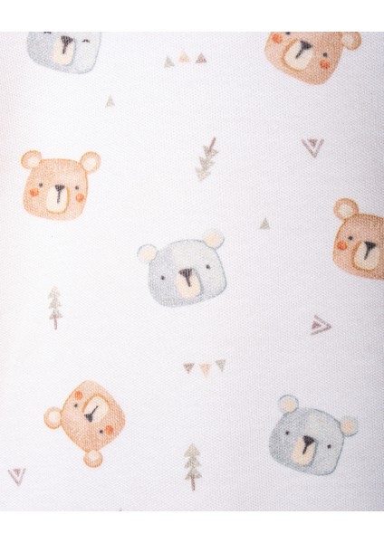 %100 Organik Pamuk Gots Sertifikalı Uzun Kollu Teddy Desenli Bebek & Yenidoğan Body - Ekru fırsatları