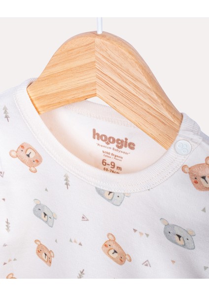 %100 Organik Pamuk Gots Sertifikalı Uzun Kollu Teddy Desenli Bebek & Yenidoğan Body - Ekru indirimleri