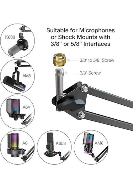 Mikrofon Kol Standı, Süspansiyon Bom Makas Mikrofon Standı, Ağır Hizmet Kelepçeli 3/8 Inç Ila 5/8 Inç Adaptör, Seslendirme, Oyun, Kayıt, Stüdyo, Ev Ofis (Cs1) modelleri