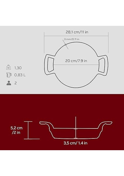 Metal Lv Y Tv 20 Shn R Döküm Yuvarlak Sahan, 20 Cm, Kırmızı indirimleri