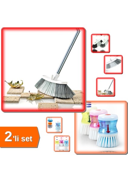 Maxi Oto Yıkama Fırçası + Deterjan Hazneli Bulaşık Fırçası - 2li Set CD789