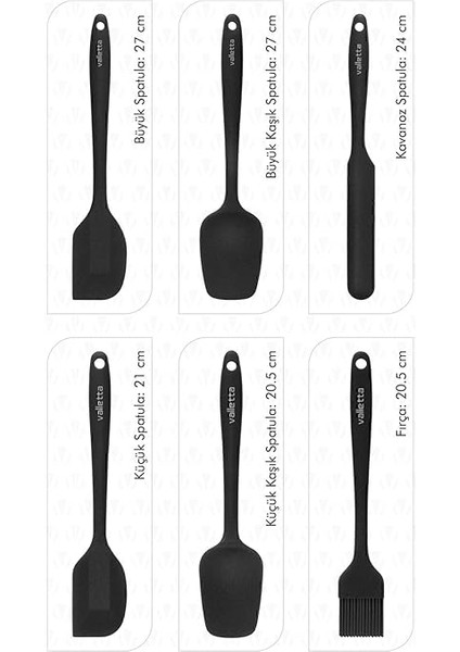 Drongo Isıya Dayanıklı Yanmaz Yapışmaz Silikon Spatula Seti 6 Parça Siyah modelleri
