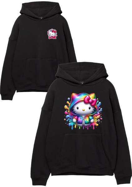 2 Adet %100 Pamuklu Kadın Kapüşonlu Kanguru Cepli Sweatshirt Hellokit