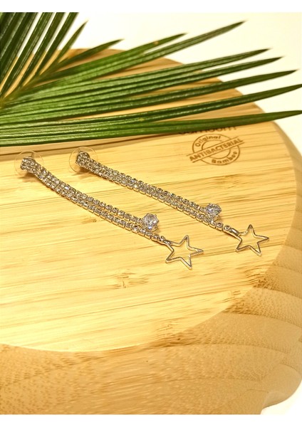 Lüks Gümüş Renk Taşlı Abiye Küpe fiyatları