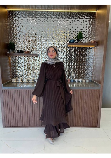 Zarif Katmanlı Kemerli Detaylı Şık Elbise ELB16074 modelleri