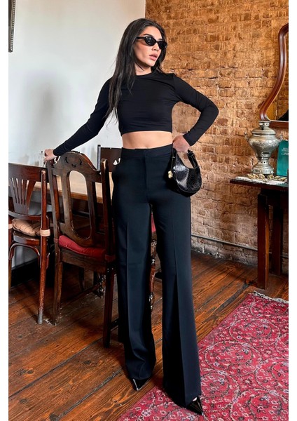 Siyah Yüksek Bel Kumaş Pantolon MG2284