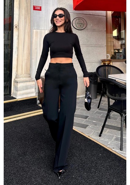 Siyah Yüksek Bel Kumaş Pantolon MG2284