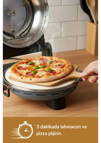 Çok Amaçlı Taş Fırın | Pizza, Lahmacun, Ekmek ve Tandır Yapma Makinesi – 31 cm Doğal Taş Antrasit modelleri