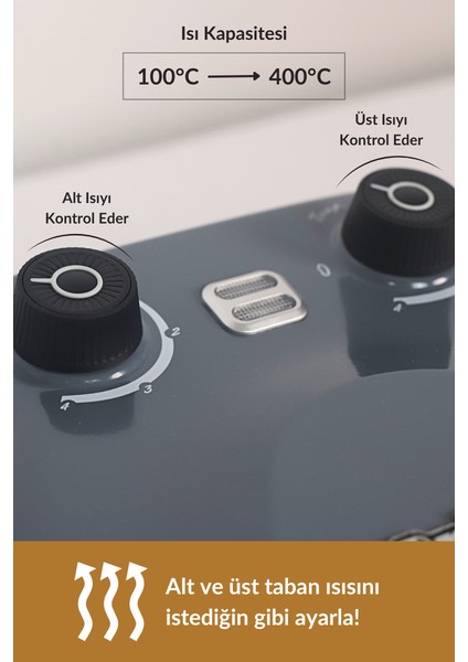 Çok Amaçlı Taş Fırın | Pizza, Lahmacun, Ekmek ve Tandır Yapma Makinesi – 31 cm Doğal Taş Antrasit