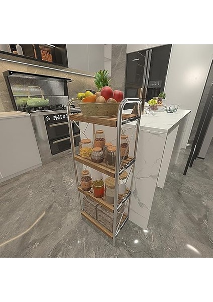 Concept Sahra Krom 4 Katlı Ahşap Raf Banyo Köşe Rafı Düzenleyici Organizer Raf modelleri