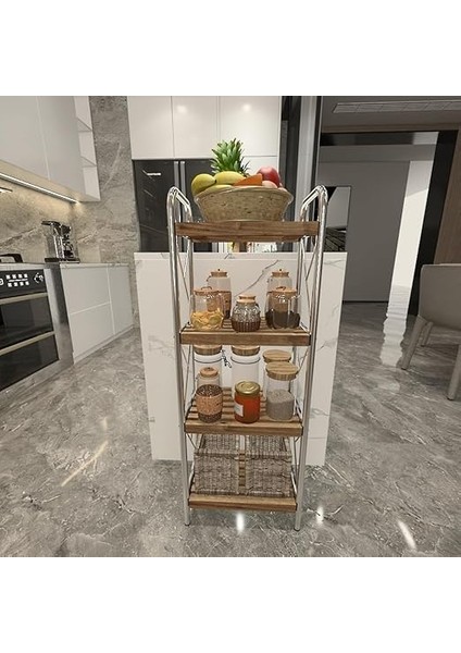 Concept Sahra Krom 4 Katlı Ahşap Raf Banyo Köşe Rafı Düzenleyici Organizer Raf fırsatları