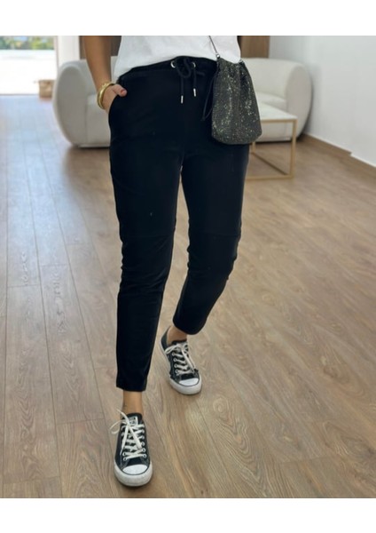 Kadın Full Likralı Beli Bağçıklı Süper Rahat Duble Paça Bilek Boy Üst Düzey Pantolon