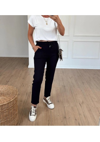 Kadın Full Likralı Beli Bağçıklı Süper Rahat Duble Paça Bilek Boy Üst Düzey Pantolon fırsatları