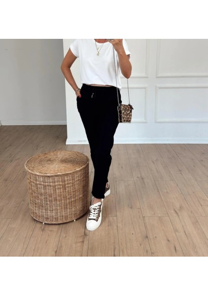 Kadın Full Likralı Beli Bağçıklı Süper Rahat Duble Paça Bilek Boy Üst Düzey Pantolon indirimleri