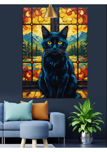 Sarı Gün Batımı Işığında Siyah Kedi Dekoratif Kanvas - Mdf Ahşap Tablo indirimleri