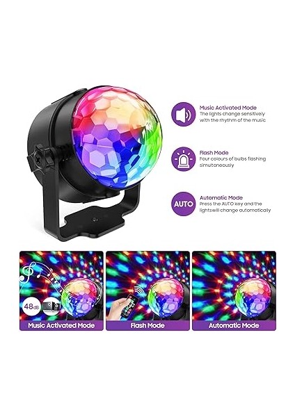 Disko Topu LED Parti Lambası, Müzik Kontrollü Disko Küresi, 7 Renkli, 4 M USB Kablosu, Uzaktan Kumanda, 360 Derece Dönebilen Disko Işığı, Parti Işığı, Parti, Noel, Çocuklar Için modelleri