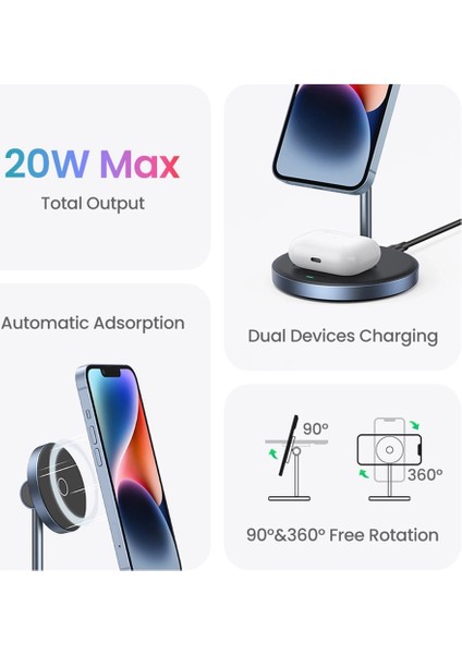 2-In-1 20W Magsafe Telefon Standı Kablosuz Wireless Şarj Özellikli, 90668 fırsatları