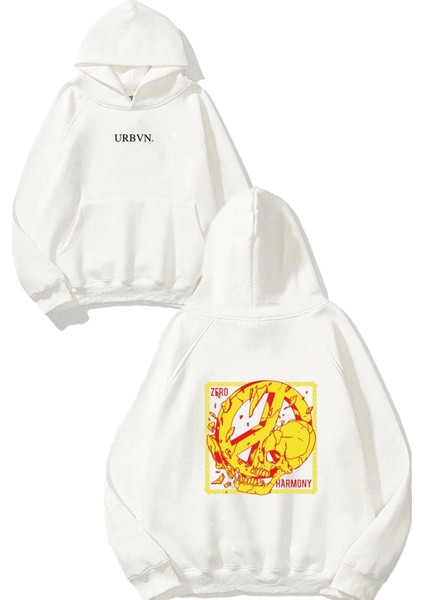 Zero Harmony Tasarım Baskılı Oversize Beyaz Kapüşonlu Sweatshirt