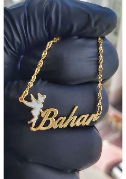 925 Ayar Gümüş 24 Ayar Altın Kaplama Isimli Melek Figürlü Kolye