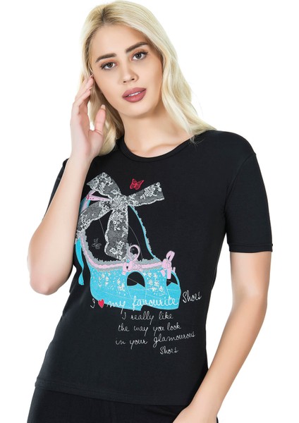 Derya Kurşun Baskılı Kadın Tişört 275 modelleri