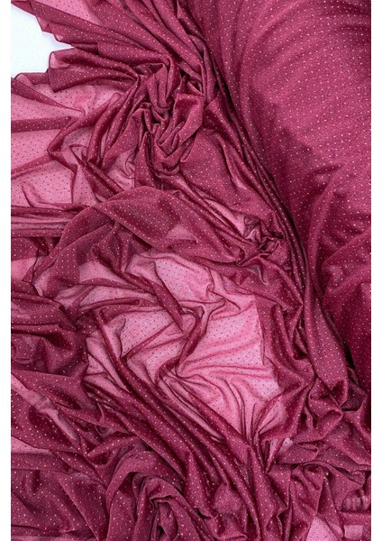 Litaetrend Yağmur Damlası Simli Abiye Elbise Şallık Tül Kumaş Bordo 23