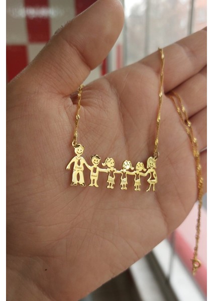 925 Ayar Gümüş 24 Ayar Altın Kaplama 6 Kişilik Aile Kolye