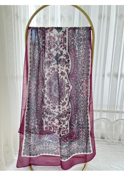 Retro Desen Pamuk Şal Fuşya modelleri