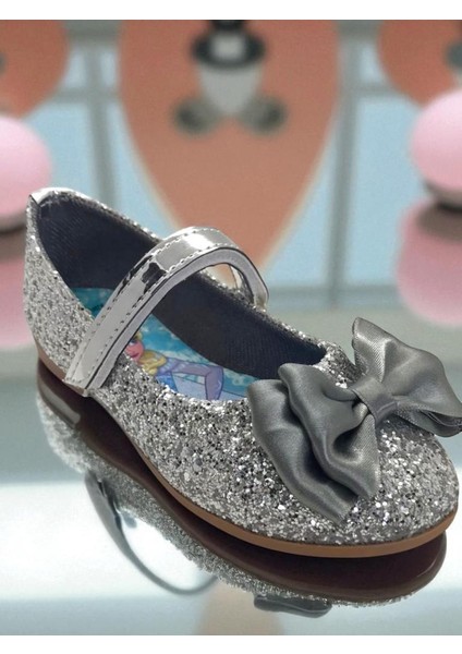 Kız Çocuk Elsalı & Kuromili Parlak Pullu Fiyonklu Babet Ayakkabı