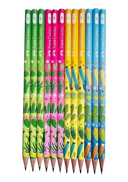 Kaktüs Desenli Kurşun Kalem Seti, 2b, 12 Adet, Renkli modelleri