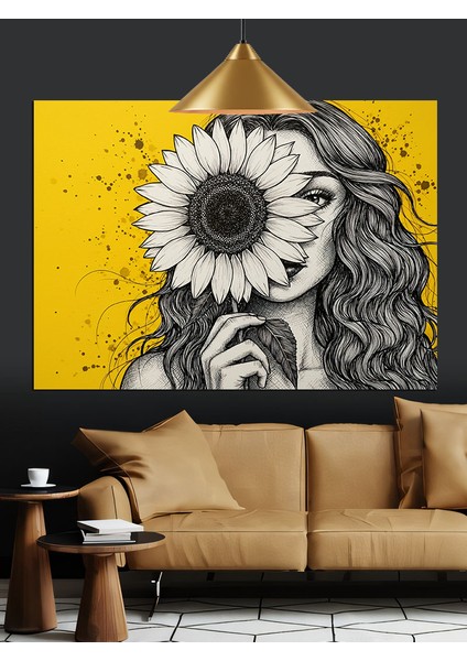 Gözü Çiçekli Kadın Portresi Dekoratif Kanvas - Mdf Ahşap Tablo fiyatları