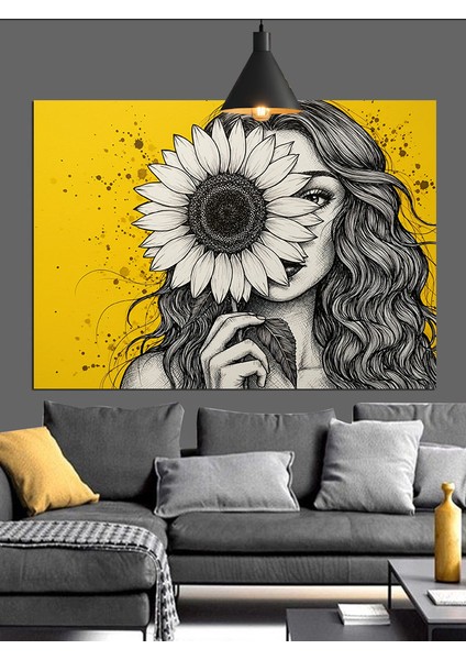 Gözü Çiçekli Kadın Portresi Dekoratif Kanvas - Mdf Ahşap Tablo modelleri