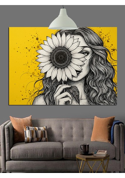 Gözü Çiçekli Kadın Portresi Dekoratif Kanvas - Mdf Ahşap Tablo fırsatları