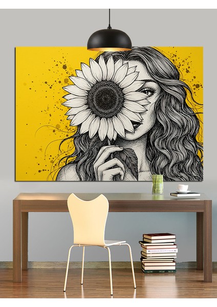 Gözü Çiçekli Kadın Portresi Dekoratif Kanvas - Mdf Ahşap Tablo indirimleri