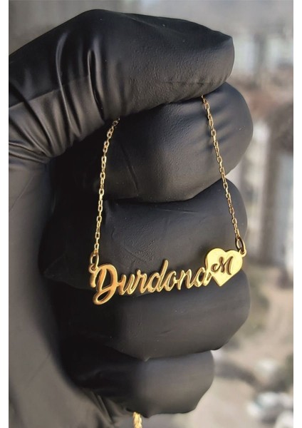 925 Ayar Gümüş 24 Ayar Altın Kaplama Isimli ve Harfli Kalpli Kolye