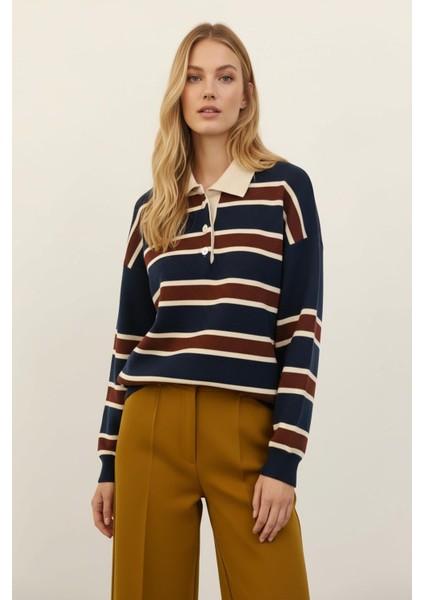 1018 Polo Yaka Çizgili Sweat Laci