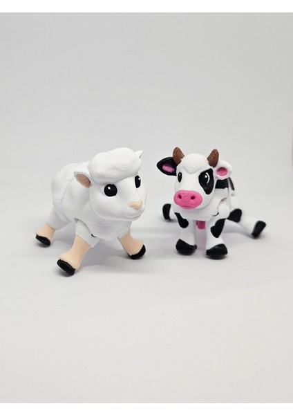 Aysbistudio Minik Sevimli Hayvan Koyun ve Inek 2'li Oyuncak – Flexi Oyuncak +4 Yaş