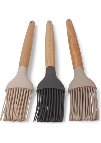Bambu Saplı Silikon Fırça, Bambu Uzun Silikon Yağ ve Yumurta Fırçası 27CM 3 Renk Seçenekli (Krem) fırsatları