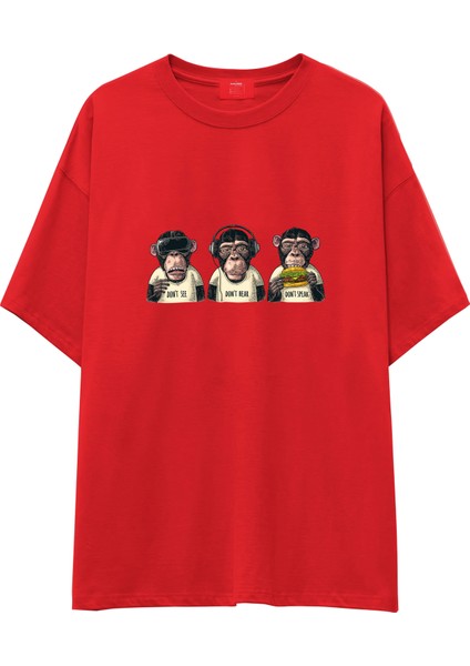 Diplomatic Monkeys Oversize Tişört - Kırmızı