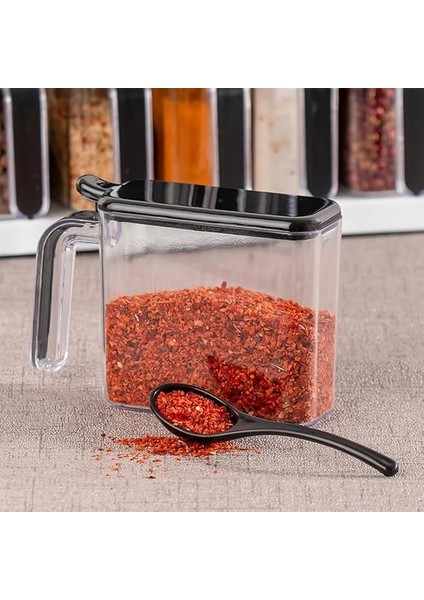 Lüks 12'li Baharatlık Takımı, Kaşıklı Kapaklı ve Kendinden Yapışkanlı (Siyah-Beyaz) fırsatları