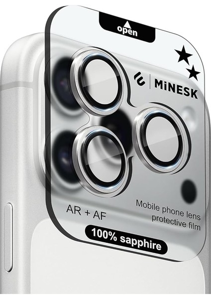 iPhone 16 Pro-16 Pro Max ve 17 Pro-17 Pro Max ile Uyumlu Orijinal Safir Cam (%99.9 Saflıkta Gerçek Safir) Cihazın Kendi Lensleri ile Aynı Materyal Lens Koruyucu Kamera Camı (Gümüş)