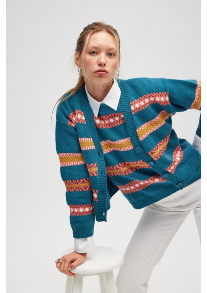 Sephora Jakarlı Kadın Triko Hırka - Ördek Yeşili Multi indirimleri